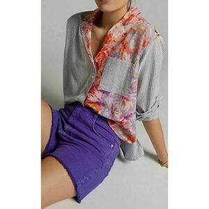 Floral and Striped Button Down Shirt